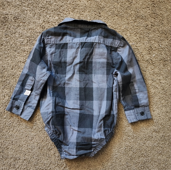 Grey/Black Button-Up Shirt Onesie, Kid's 6M - Picture 3 of 6
